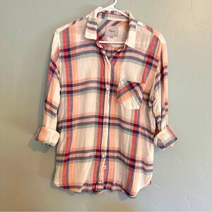 EUC Rails plaid blouse size M pink blue white